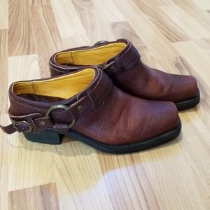 Frye belted harness mules